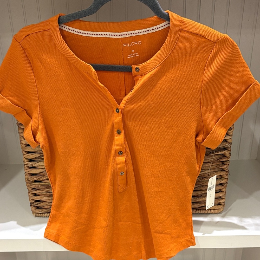Pilcro Orange Short Sleeve Henley Top from Anthropology